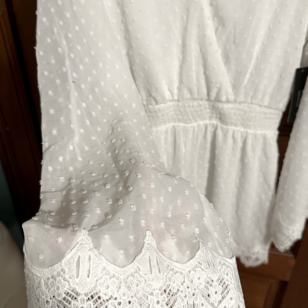 -SALE-Lulus MeadowLake White Swiss Dot Lace Bell Sleeve Romper - Picture 12 of 14